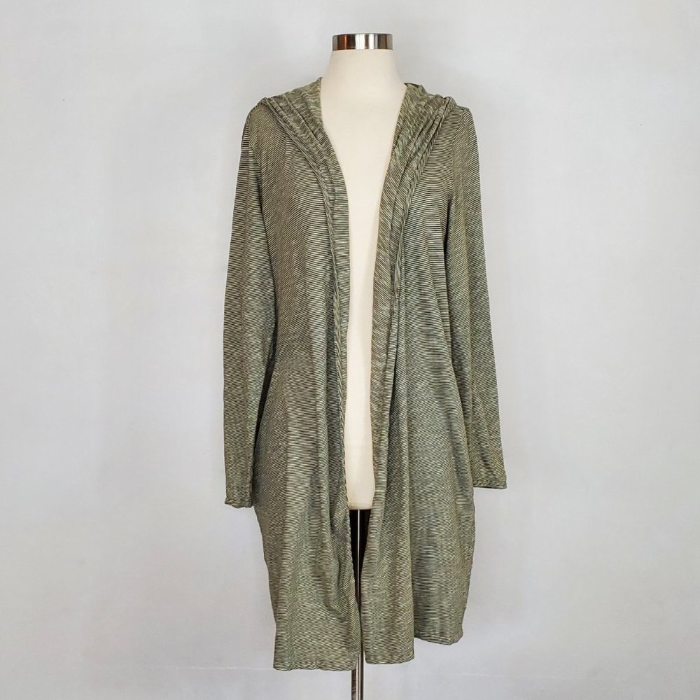 JOHNNY WAS Pete & Greta Thin Striped Hooded Open Front Jacket M EUC